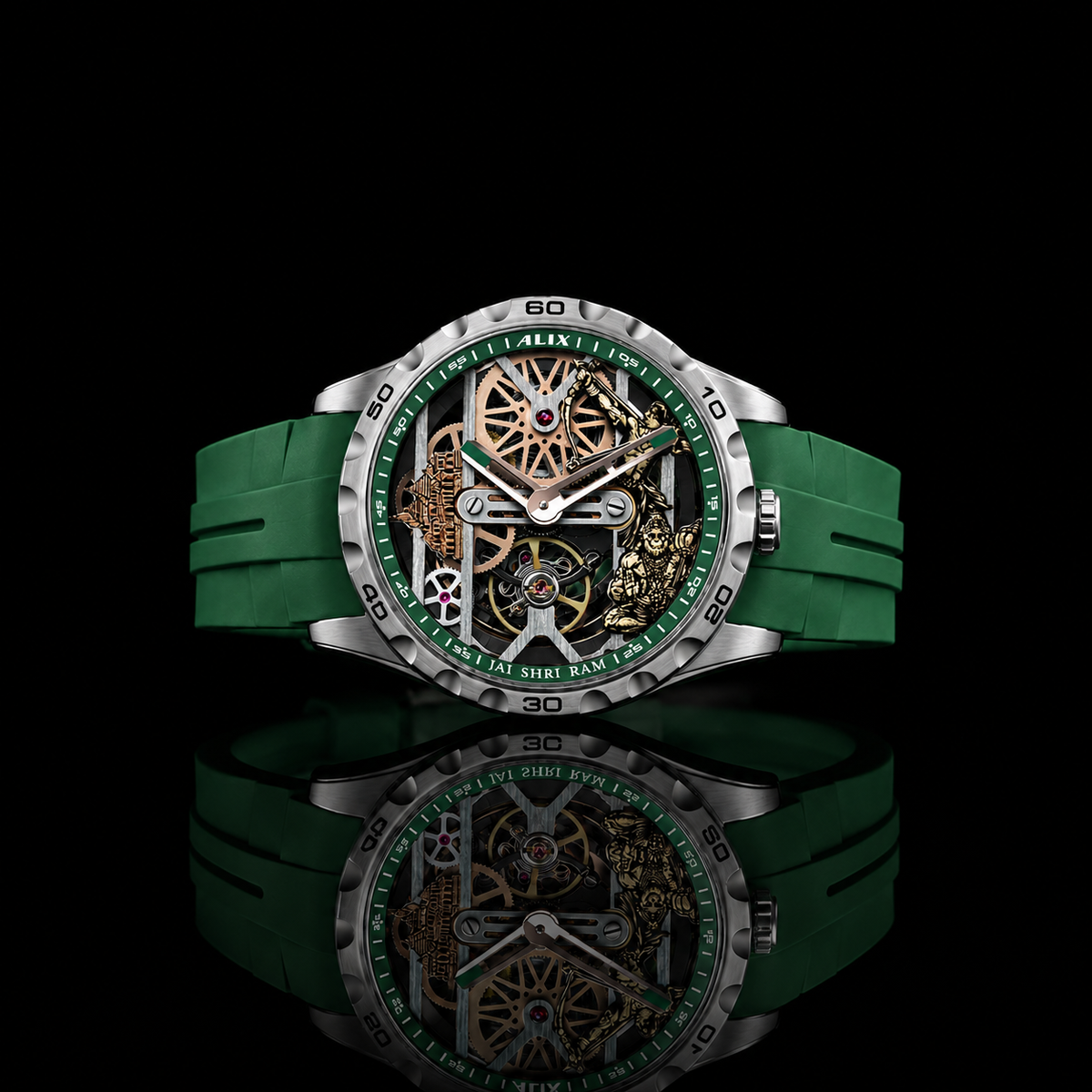 emerald green skeleton automatic watch premium mechanical statement timepiece