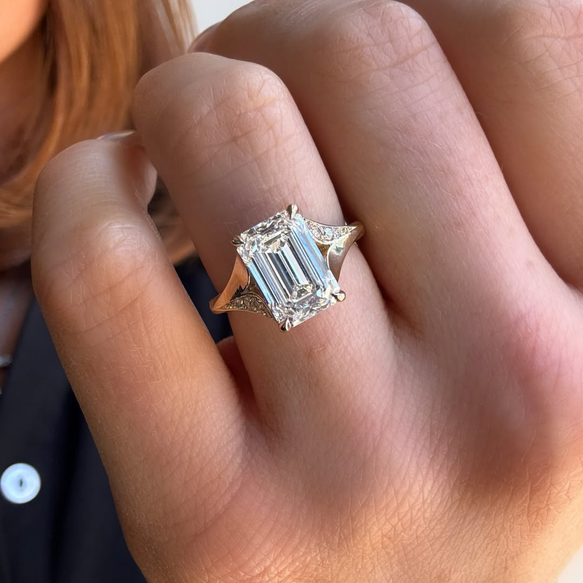 Split Shank With Emerald Lab Diamond Engagement Ring