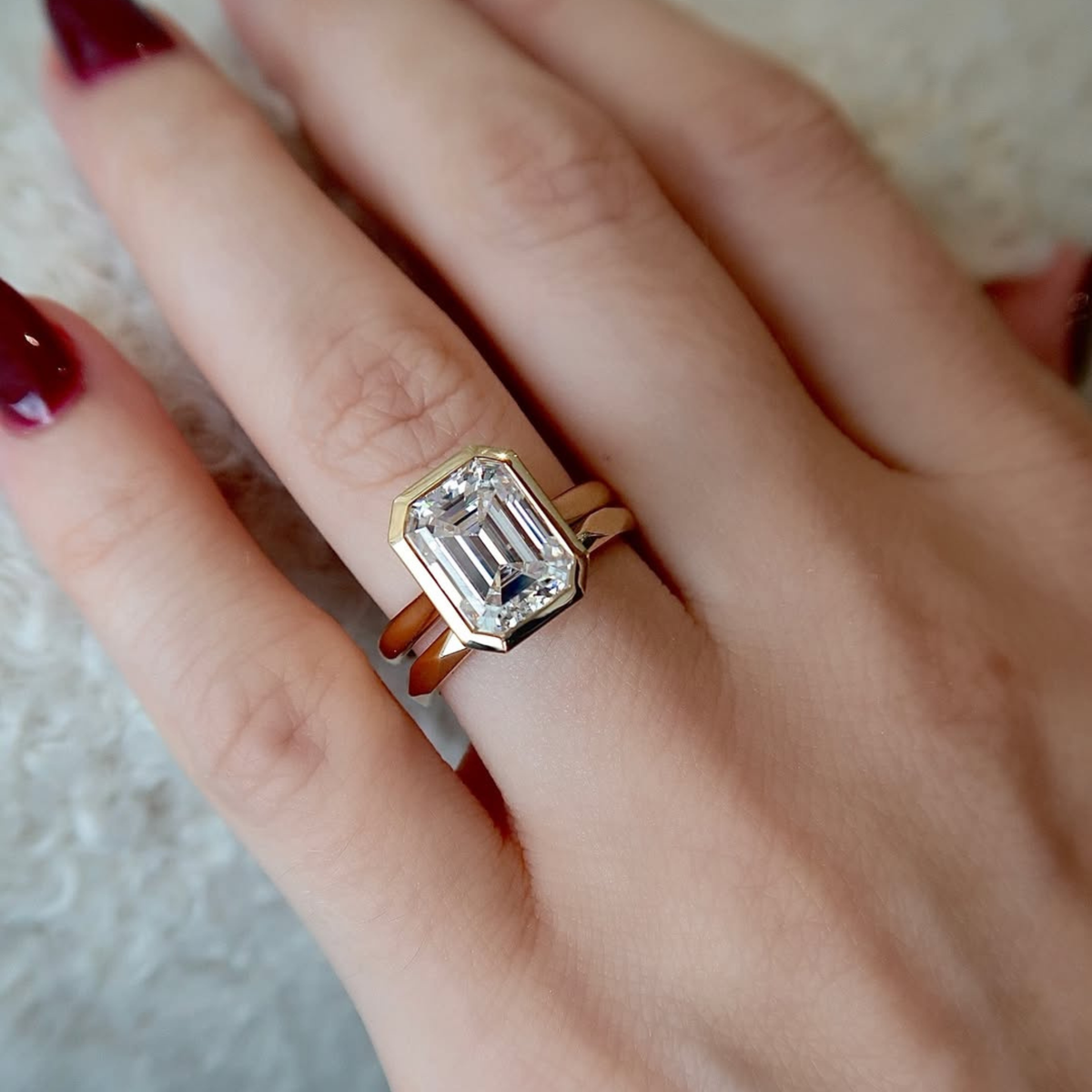 Emerald Cut Bridal Set Lab Diamond Solitaire Ring
