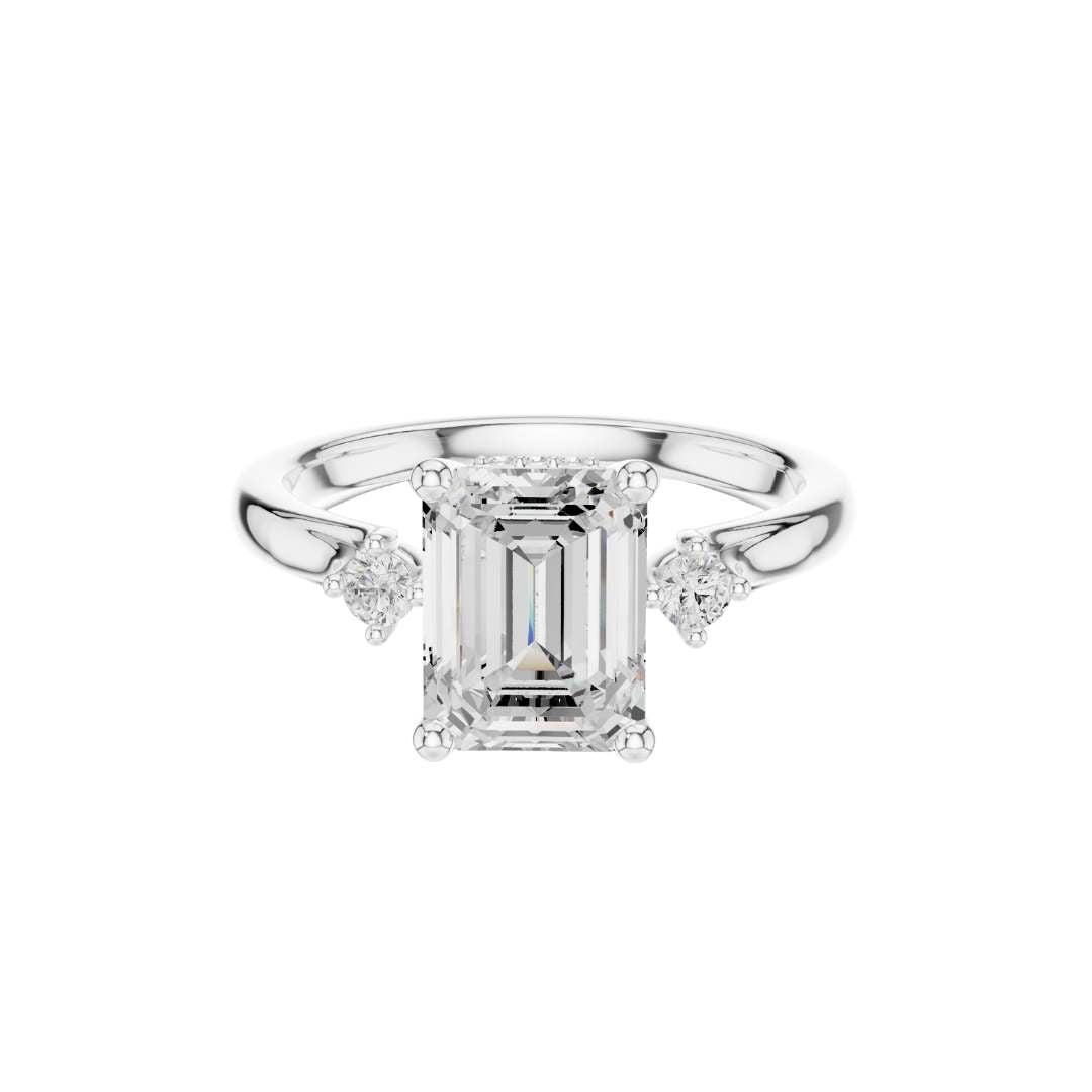 three stone emerald cut lab diamond engagement ring - view 3