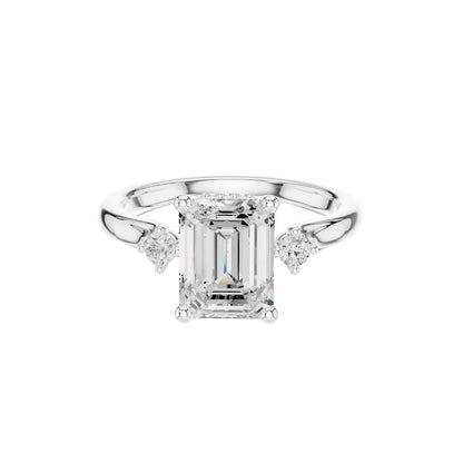 Three Stone Emerald Cut Lab Diamond Engagement Ring - View 3