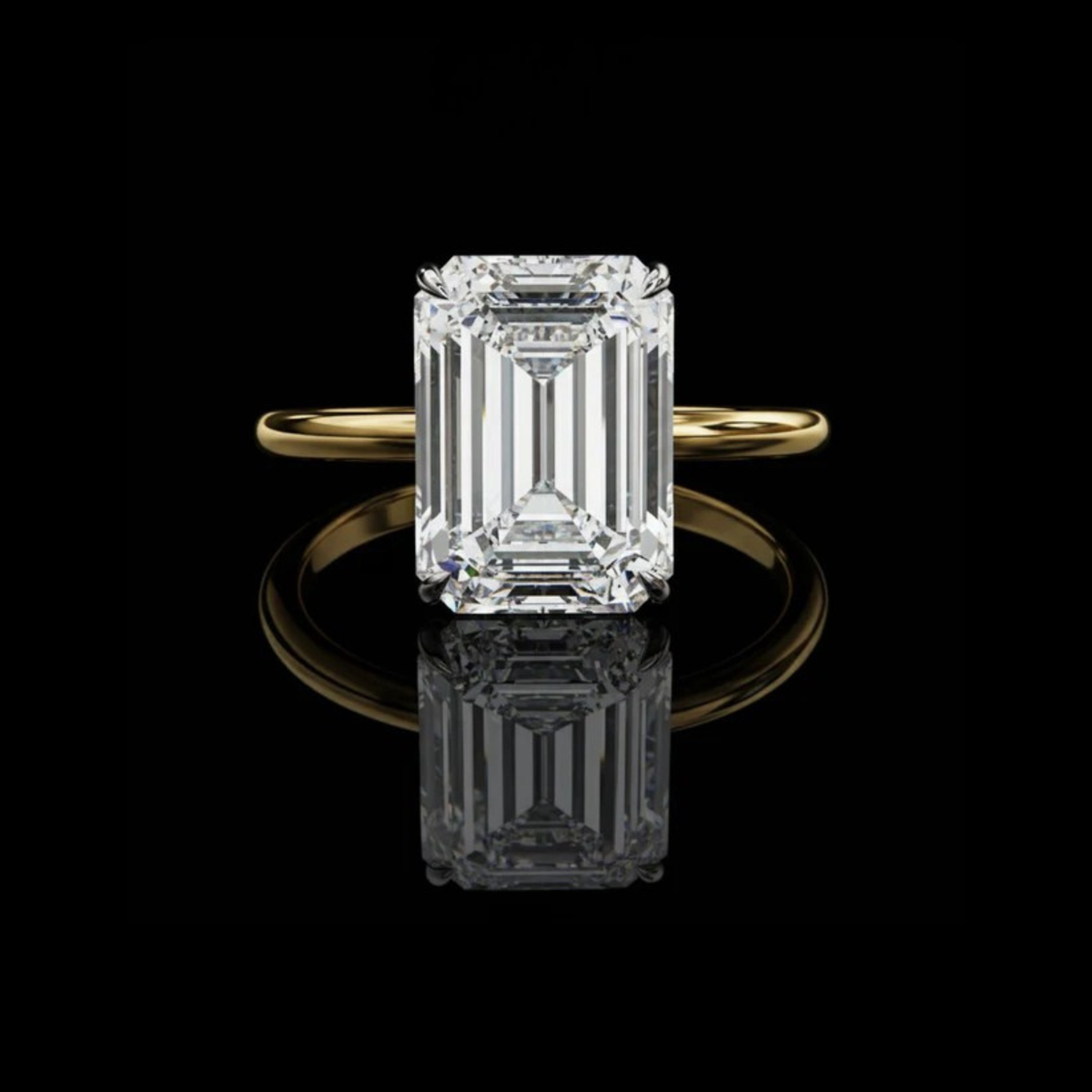 Classic Emerald Cut Lab Diamond Solitaire Ring With Four Prong