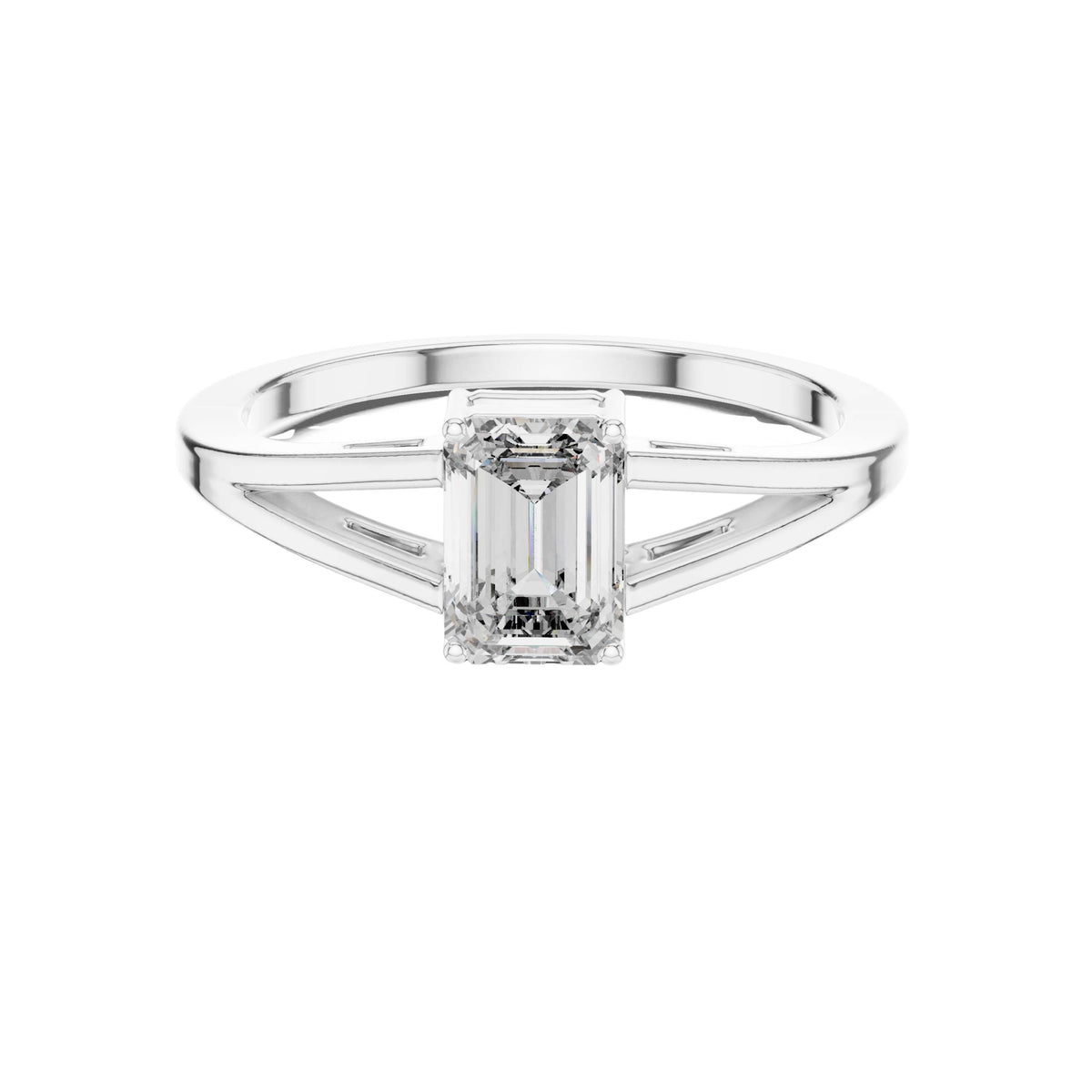 Emerald Cut Moissanite Diamond Split Shank Solitaire Ring - View 3