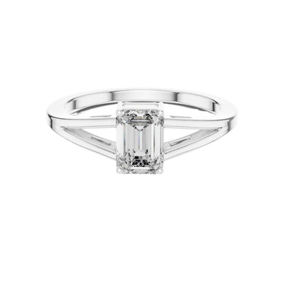 Emerald Cut Moissanite Diamond Split Shank Solitaire Ring - View 3