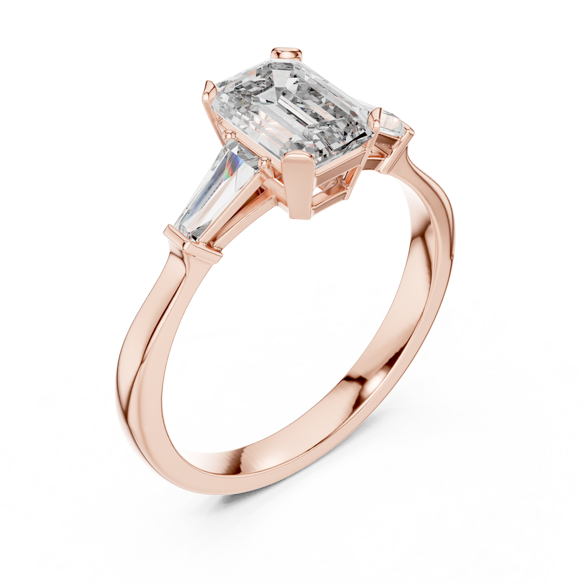 emerald cut lab diamond three stone wedding ring - view 3