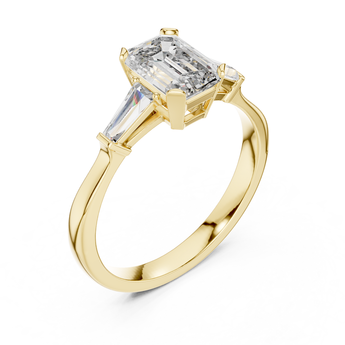 emerald cut lab diamond three stone wedding ring - view 9