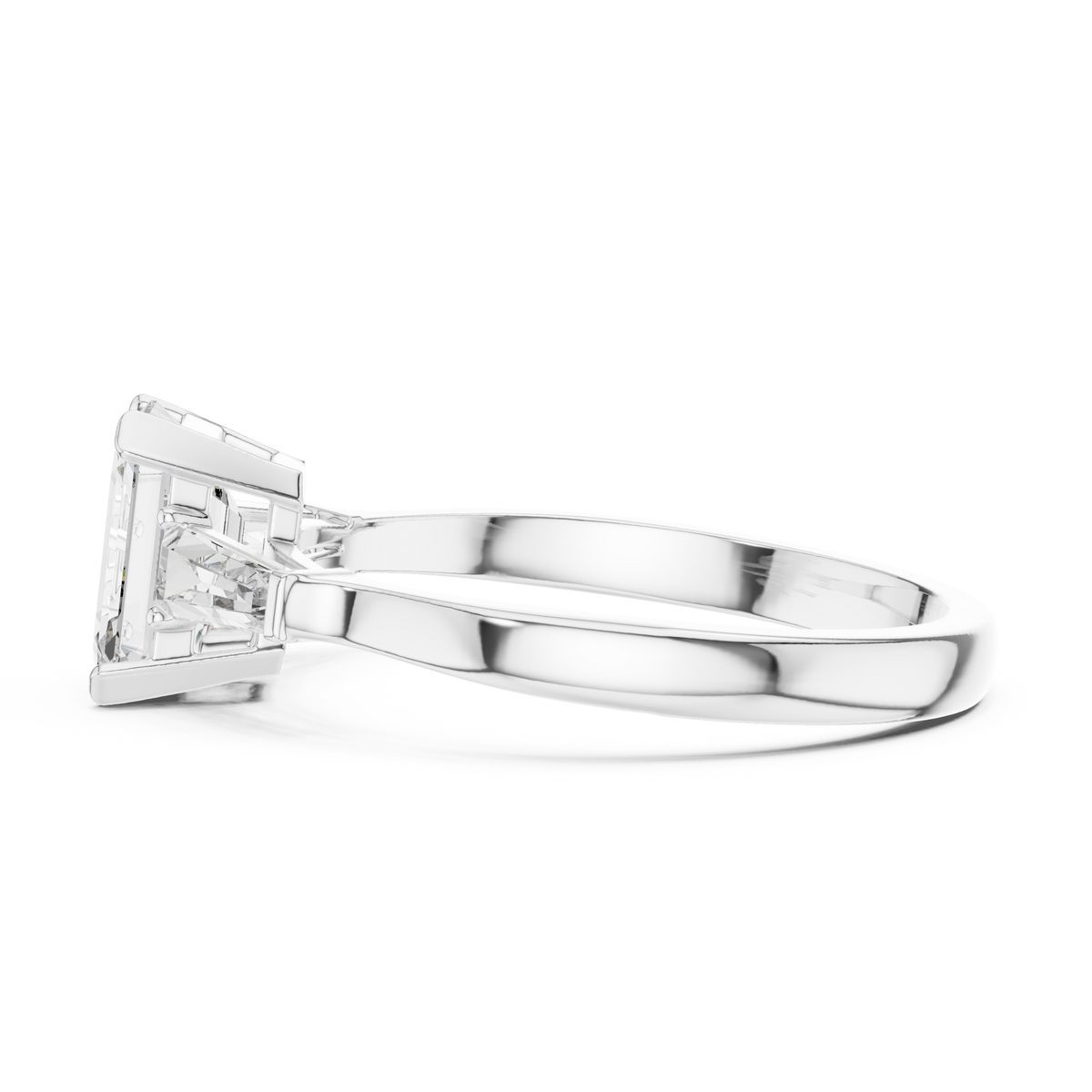 emerald cut lab diamond three stone wedding ring - view 7