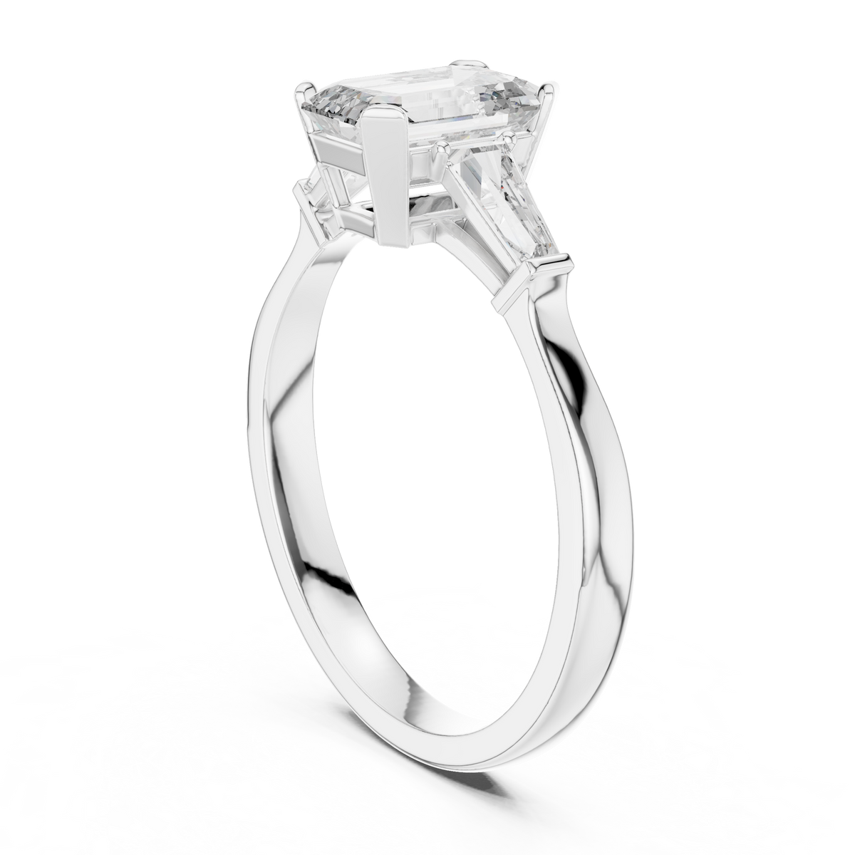 emerald cut lab diamond three stone wedding ring - view 5