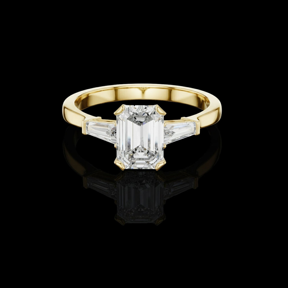 emerald cut lab diamond three stone wedding ring