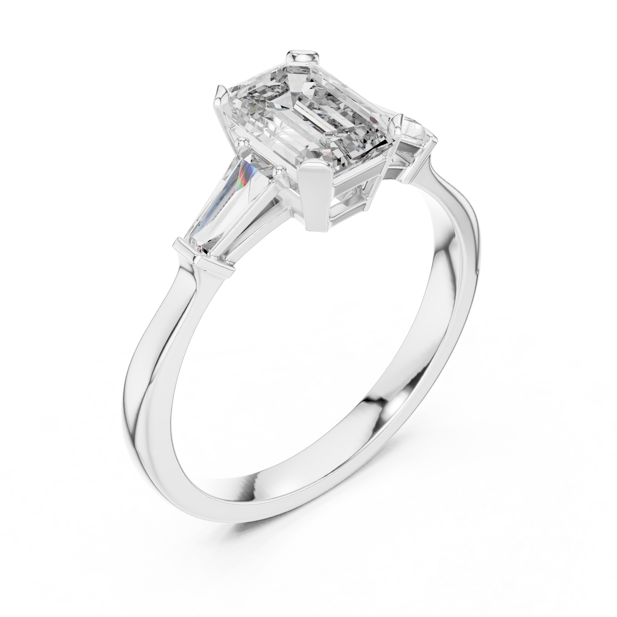 Emerald Cut Lab Diamond Three Stone Wedding Ring - View 6