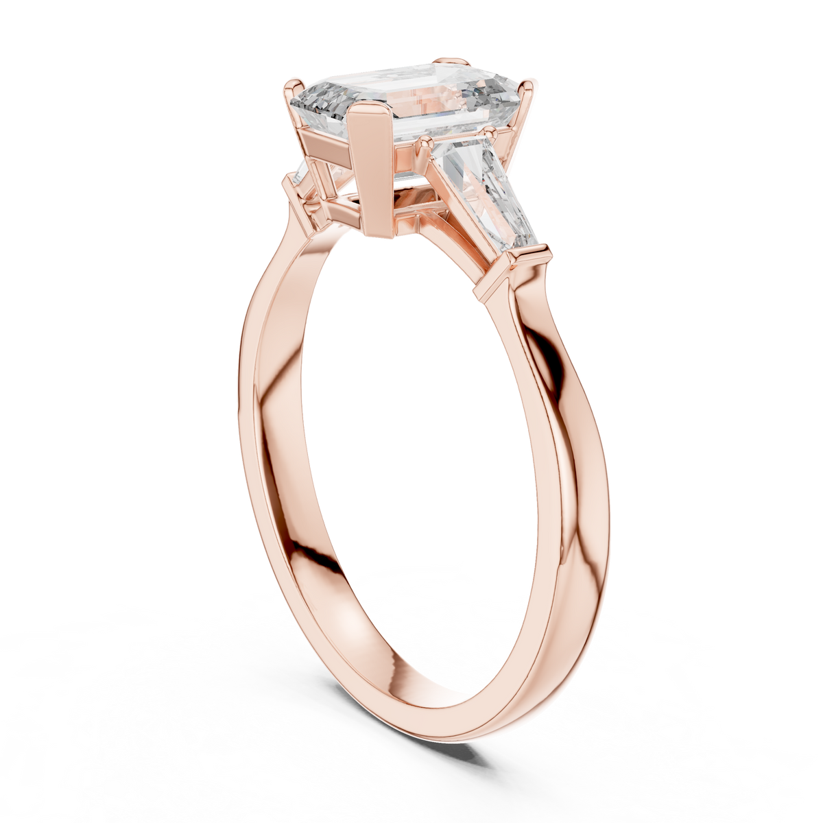 emerald cut lab diamond three stone wedding ring - view 2