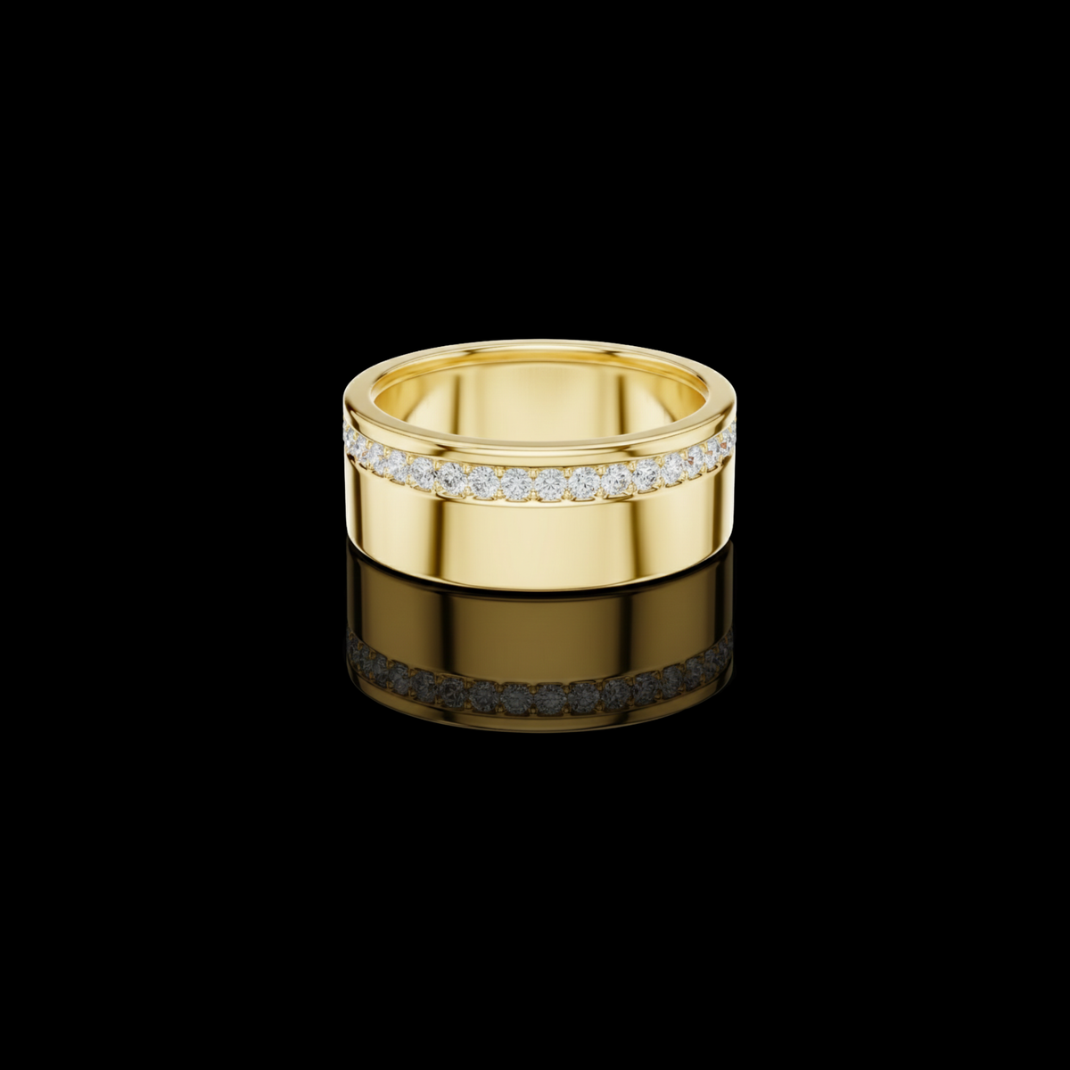 round cut moissanite diamond men's wide channel set eternity band