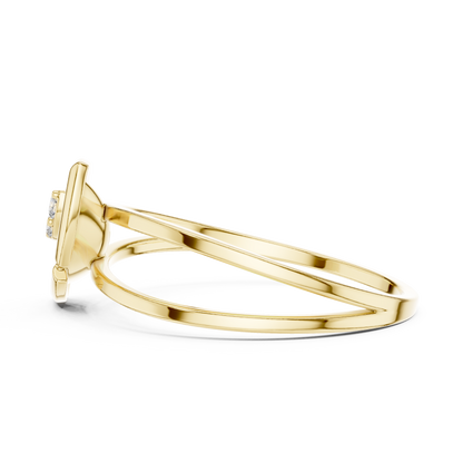 Leaf Solitaire Ring with Bezel Set Lab Round Diamond Accent - View 8