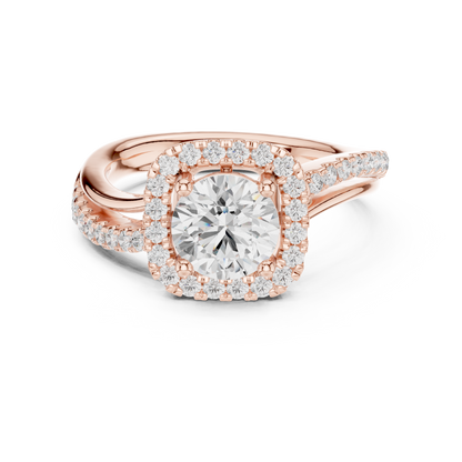 Round Halo Split Shank Moissanite Diamond Ring - View 2