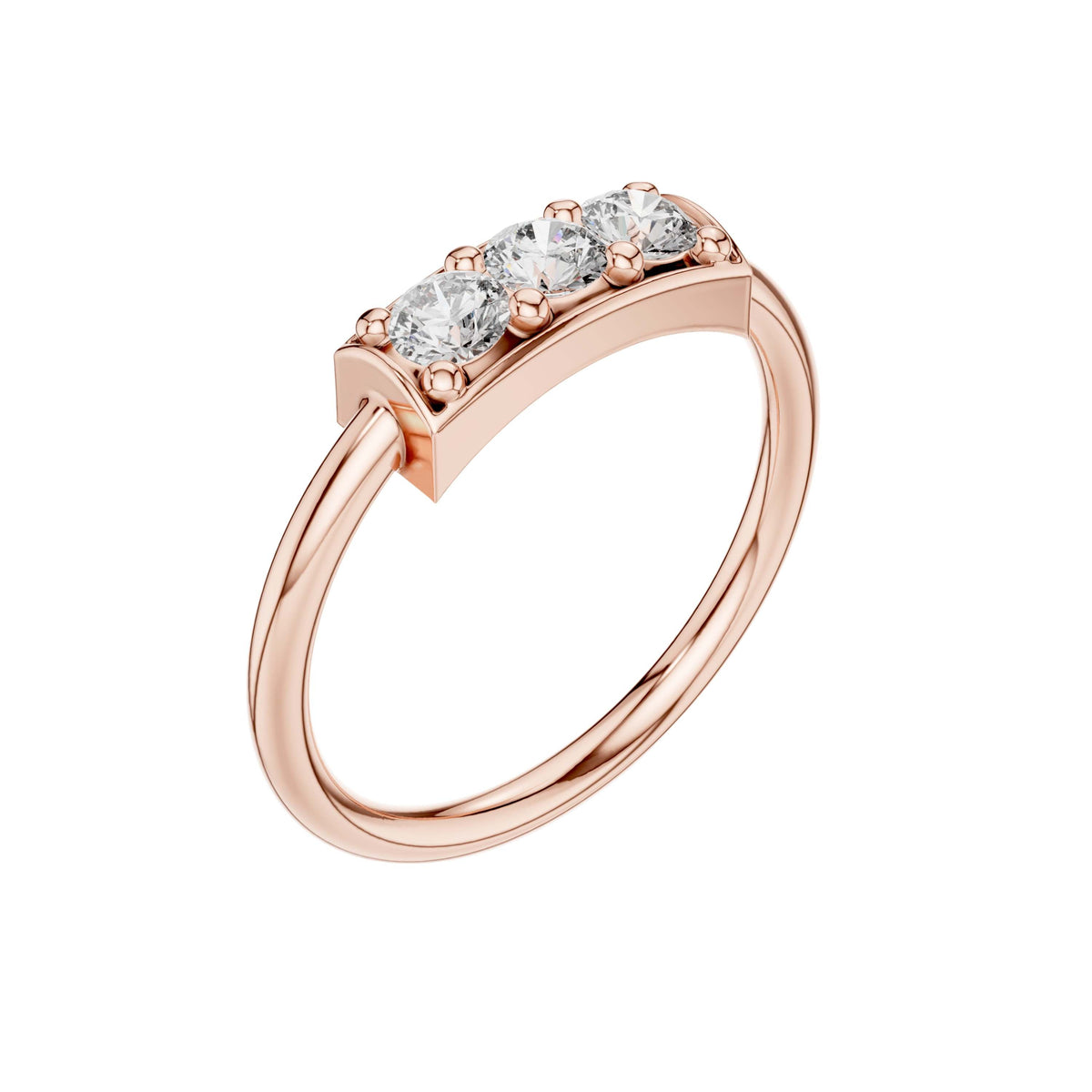 Round Three Stone Lab Diamond Minimalist Ring - View 5