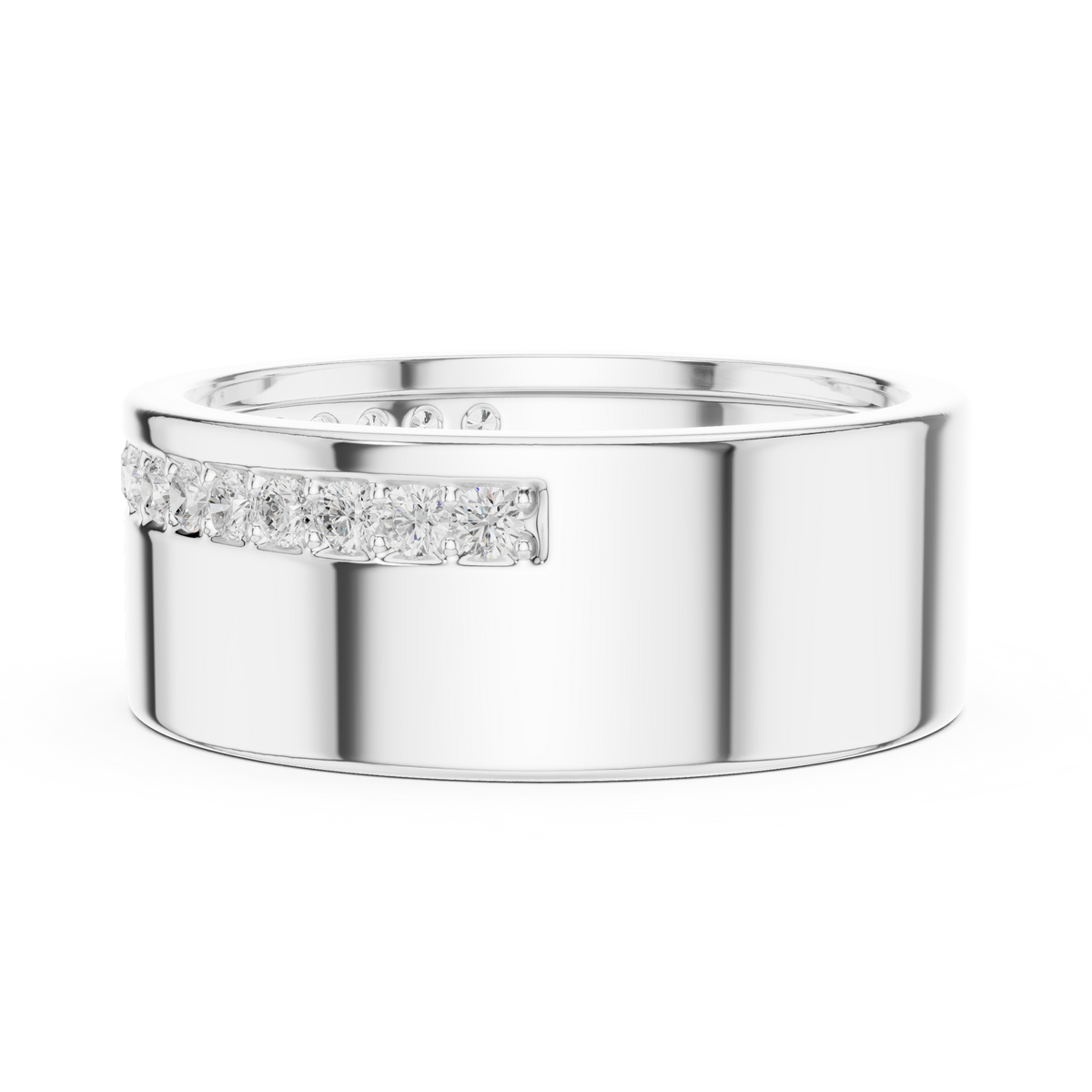 Round Cut Moissanite Diamond Men's Wide Channel Set Eternity Band - View 10