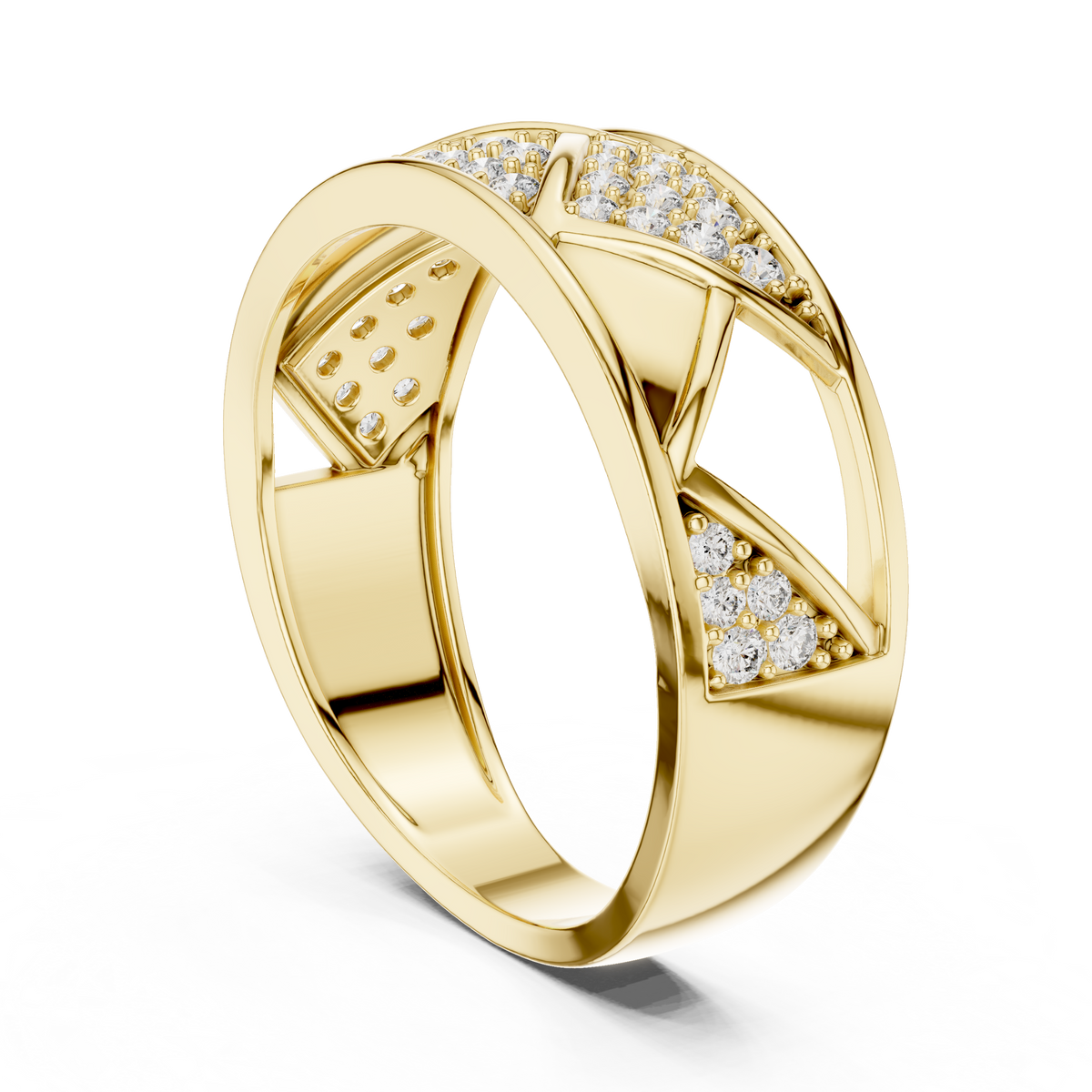 round cut lab grown diamond men's triangular pave pattern statement ring - view 7