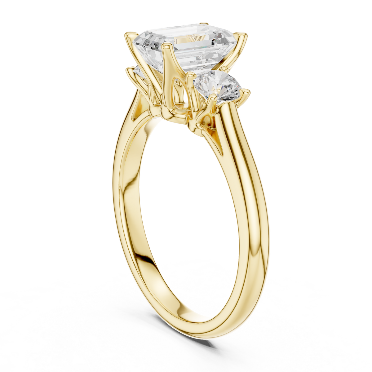 Classic Emerald With Round Side Lab Diamond Ring - View 5