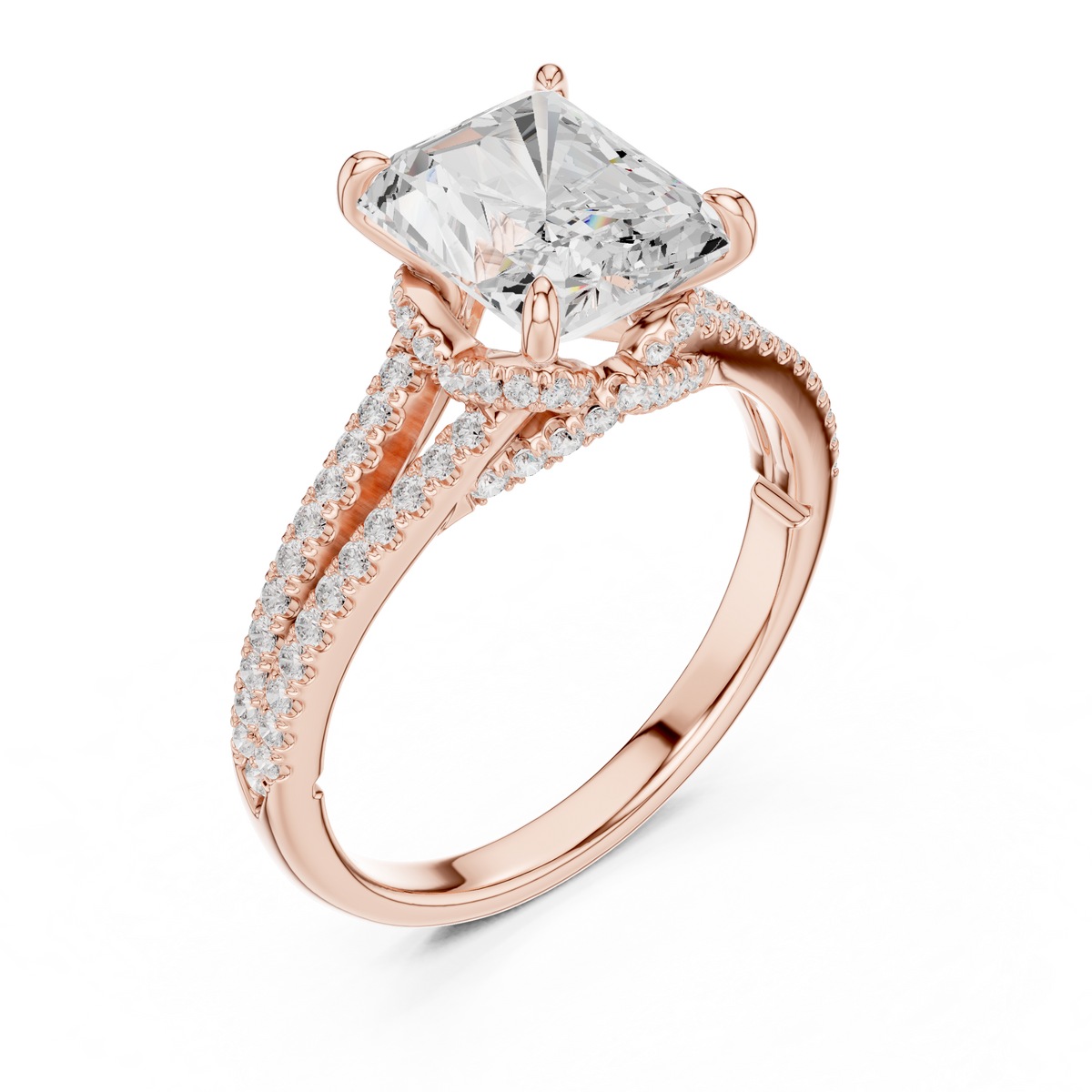 Split Shank Radiant Cut Lab Diamond Engagement Ring - View 5