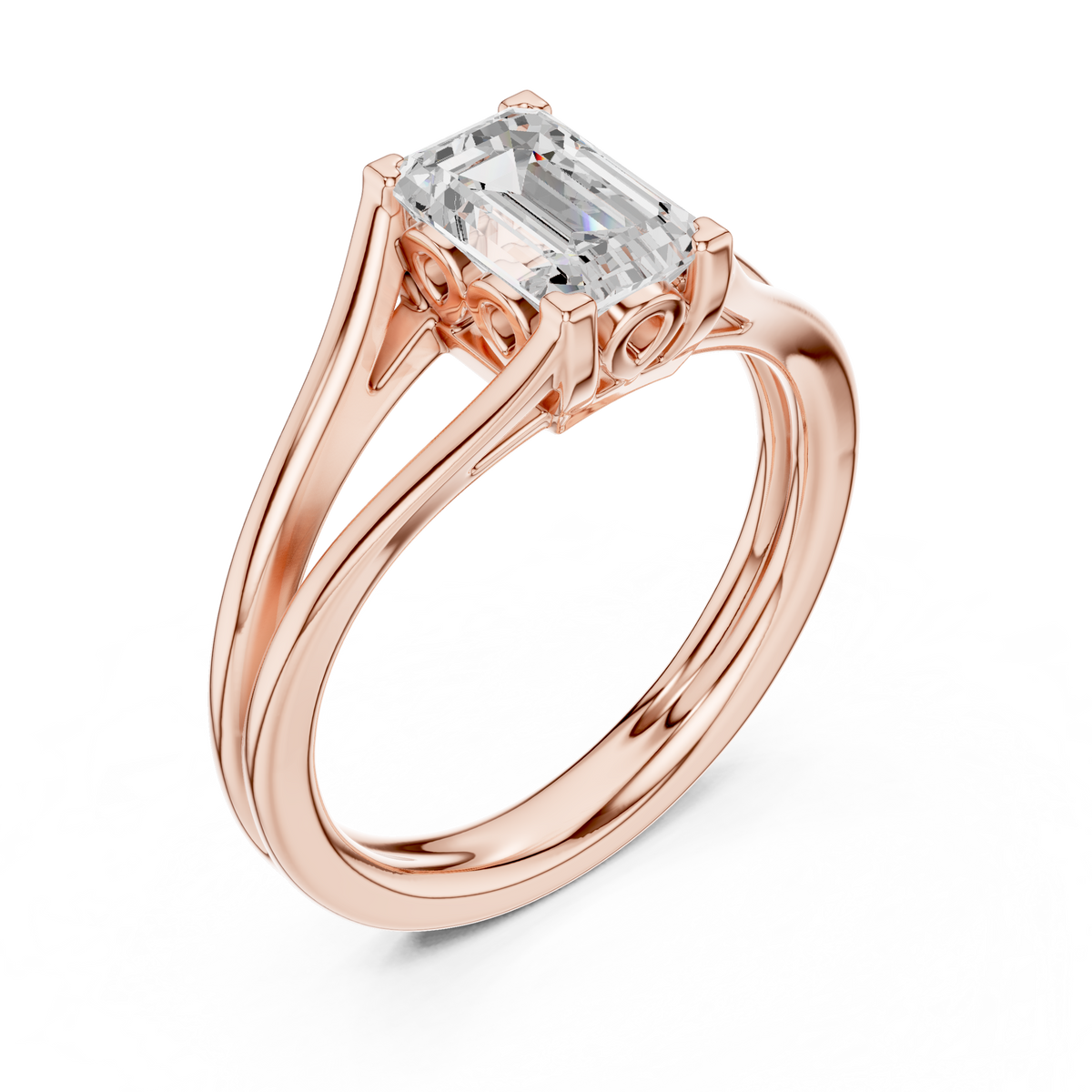 emerald cut split shank lab diamond solitaire engagement ring - view 5