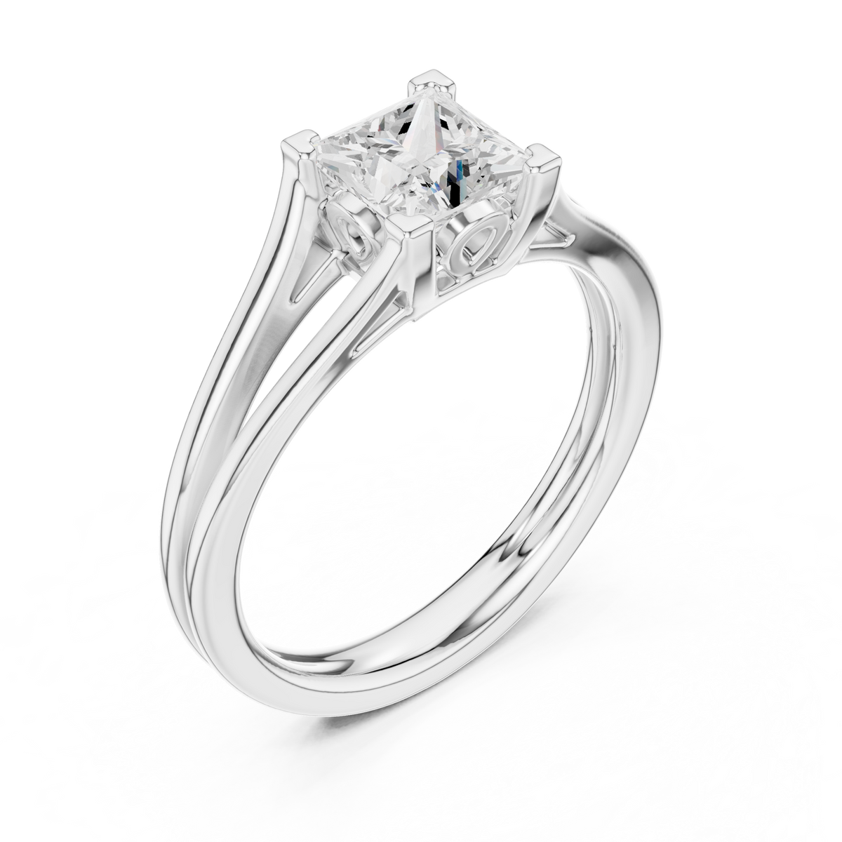 princess cut lab diamond split shank solitaire engagement ring - view 4