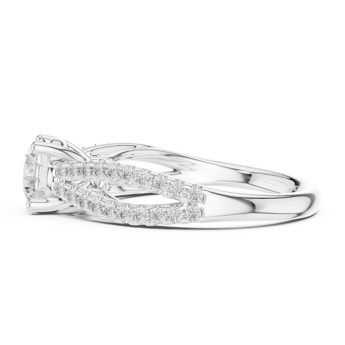 round cut lab diamond pave split shank engagement ring - view 10