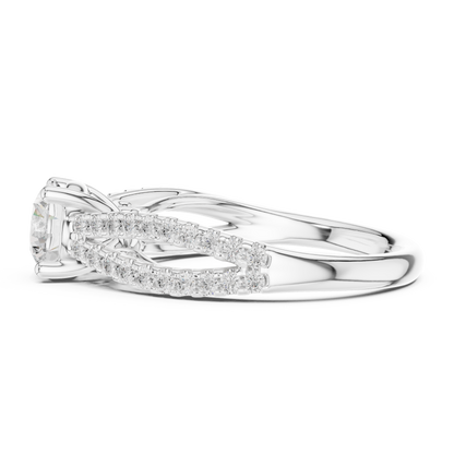 Round Cut Lab Diamond Pave Split Shank Engagement Ring - View 10