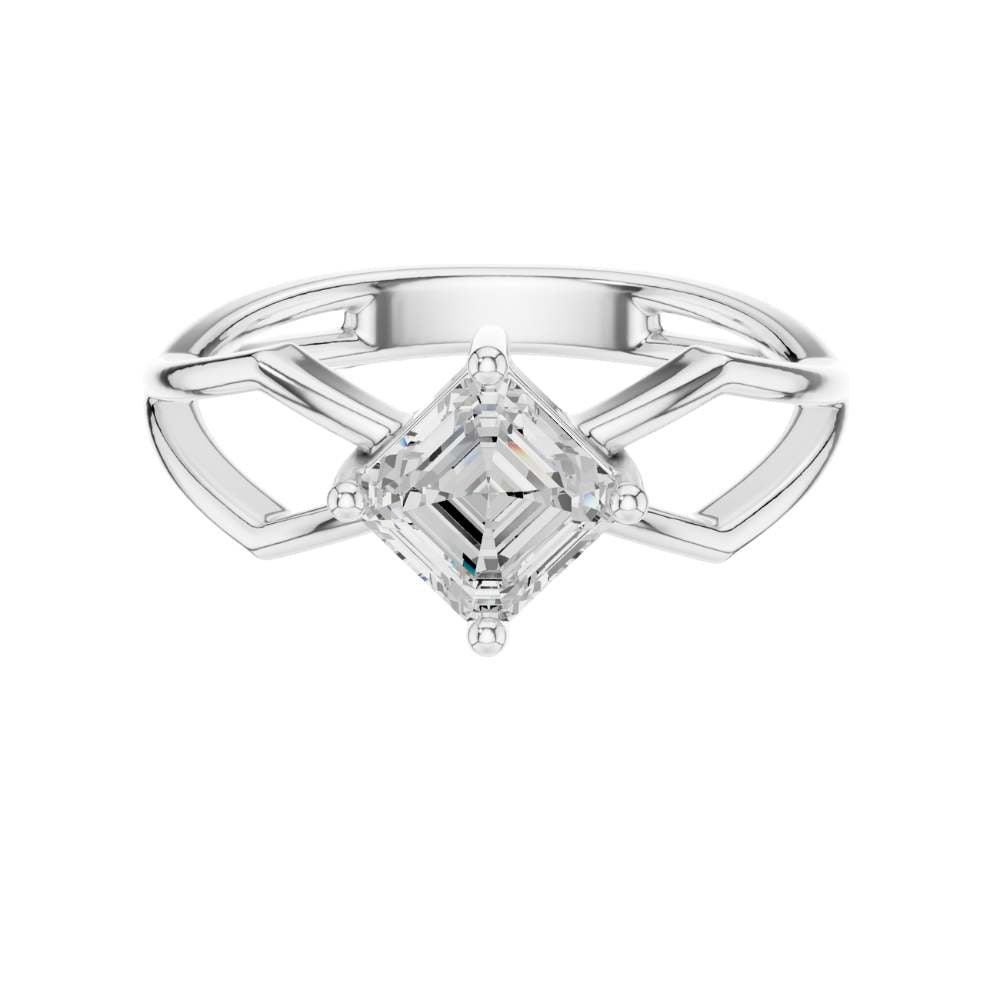asscher cut moissanite diamond solitaire ring open split shank - view 3