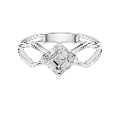Asscher Cut Moissanite Diamond Solitaire Ring Open Split Shank - View 3