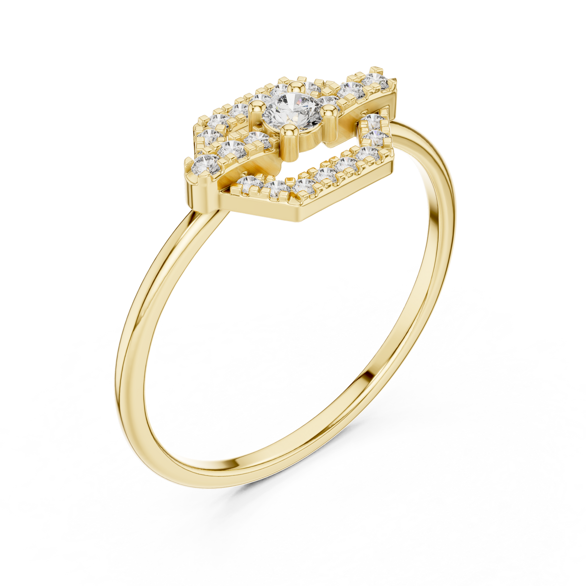 Hexagon Shape Pave Setting Round Lab Diamond Statement Engagement Ring - View 4