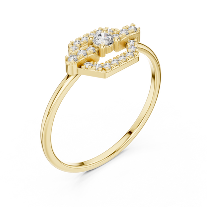 Hexagon Shape Pave Setting Round Lab Diamond Statement Engagement Ring - View 4