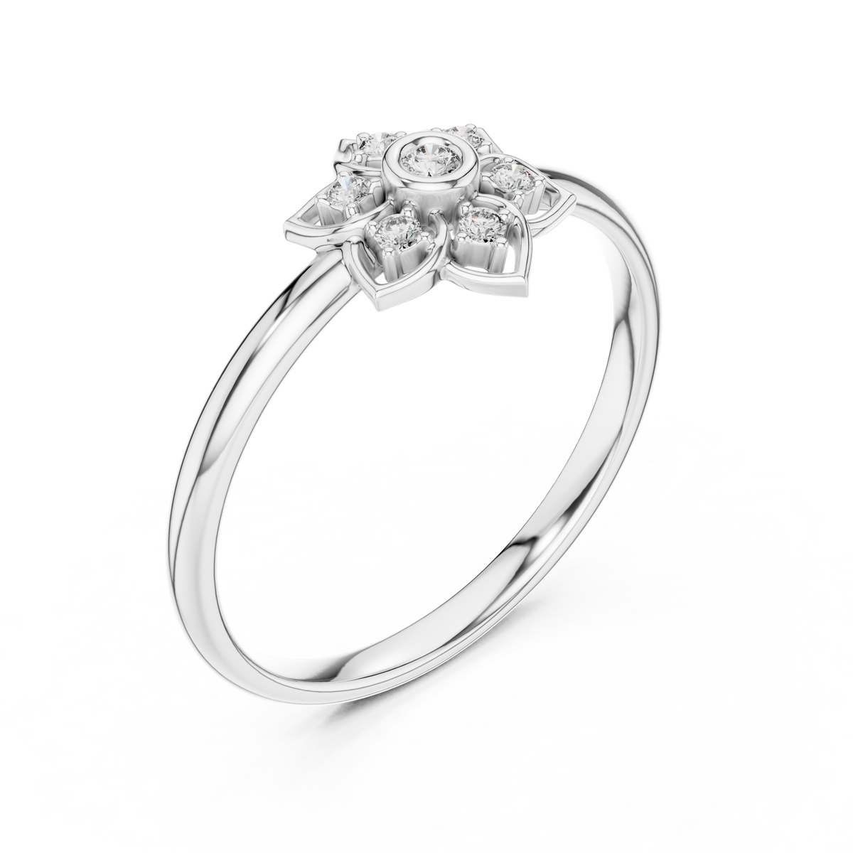 Round Cut Lab Diamond Floral Cluster Split Shank Ring - View 6