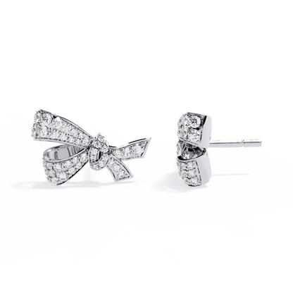 Exquisite Round Moissanite Radiant Ribbon Diamond Bow Stud with Sparkling Glamour Earring - View 6