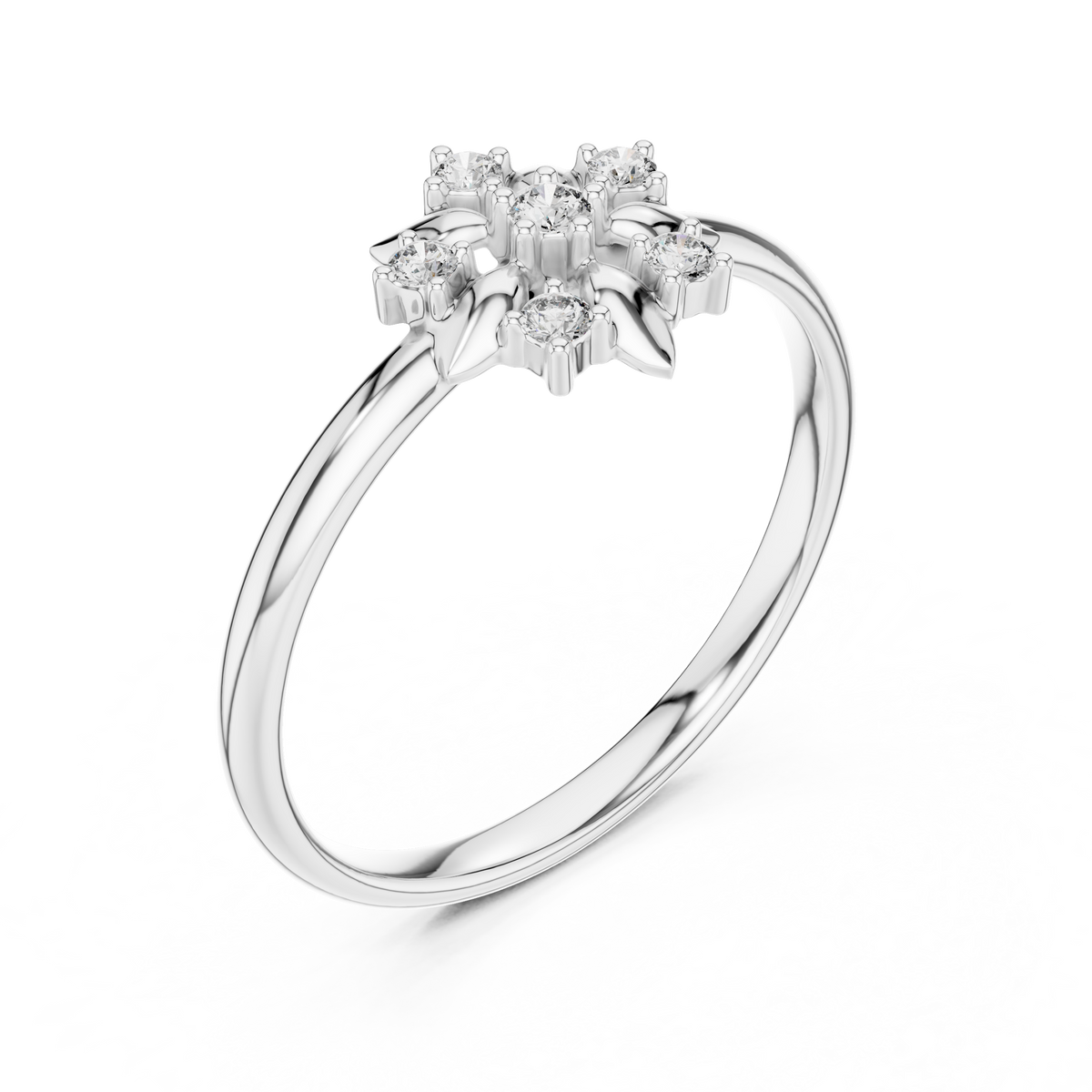 Round Lab Diamond Floral Cluster Delicate Ring - View 7