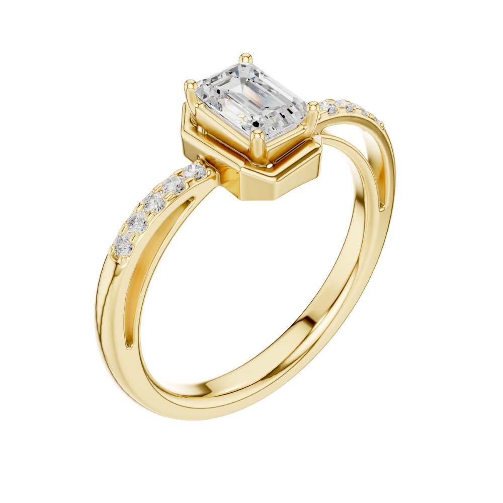 Emerald Cut Lab Diamond Ring with Classic Bezel Setting - View 4
