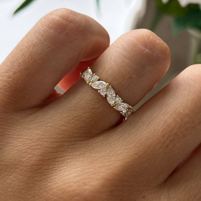 Marquise and Round Moissanite Diamond Half Eternity Band - View 2