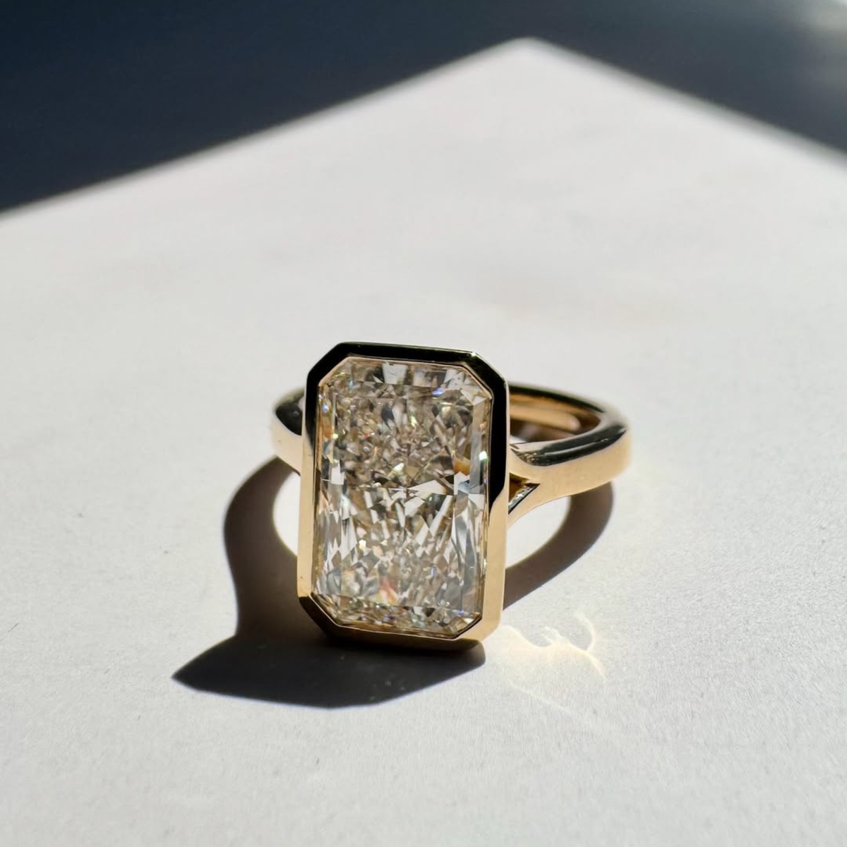 radiant cut lab diamond bezel solitaire ring - view 3