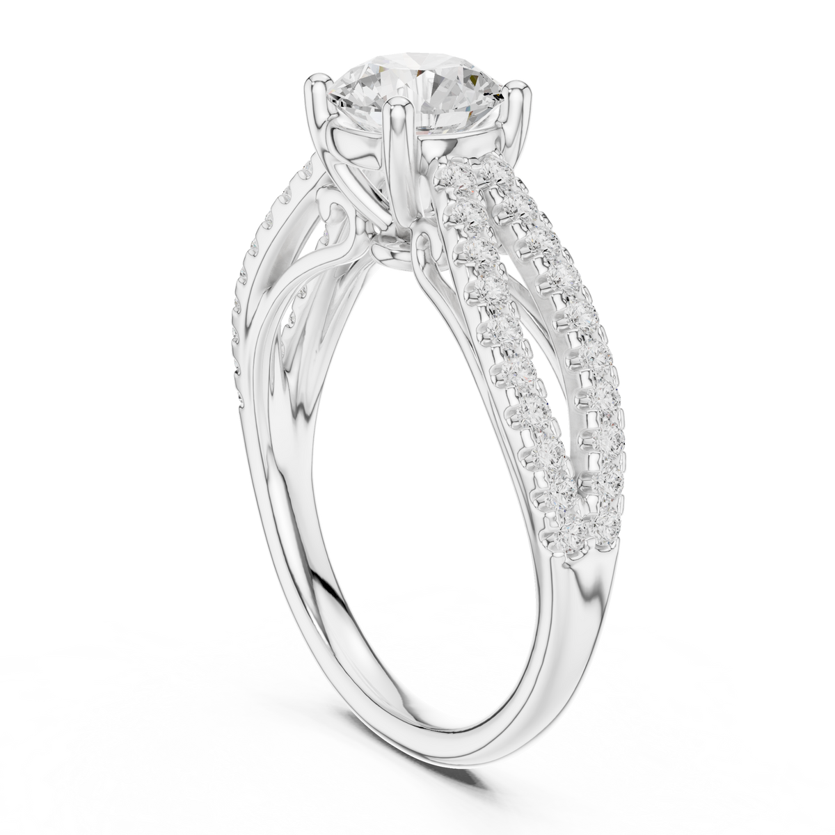 round cut lab diamond pave split shank engagement ring - view 7