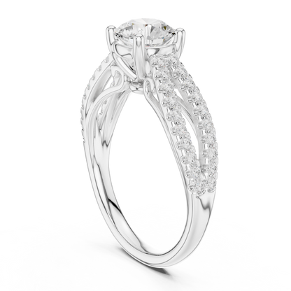 Round Cut Lab Diamond Pave Split Shank Engagement Ring - View 7