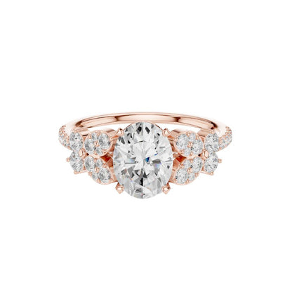 Oval Lab Diamond Cluster Setting Engagement Ring - View 2