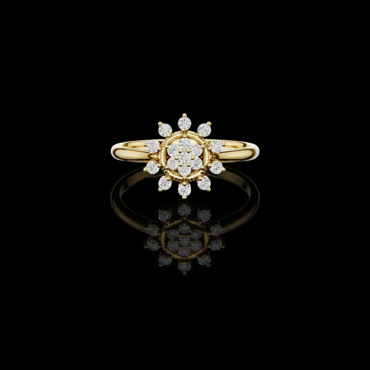 round cut cluster floral lab diamond split shank ring