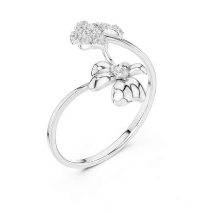 Round Lab Diamond Floral Open Wrap Ring - View 4