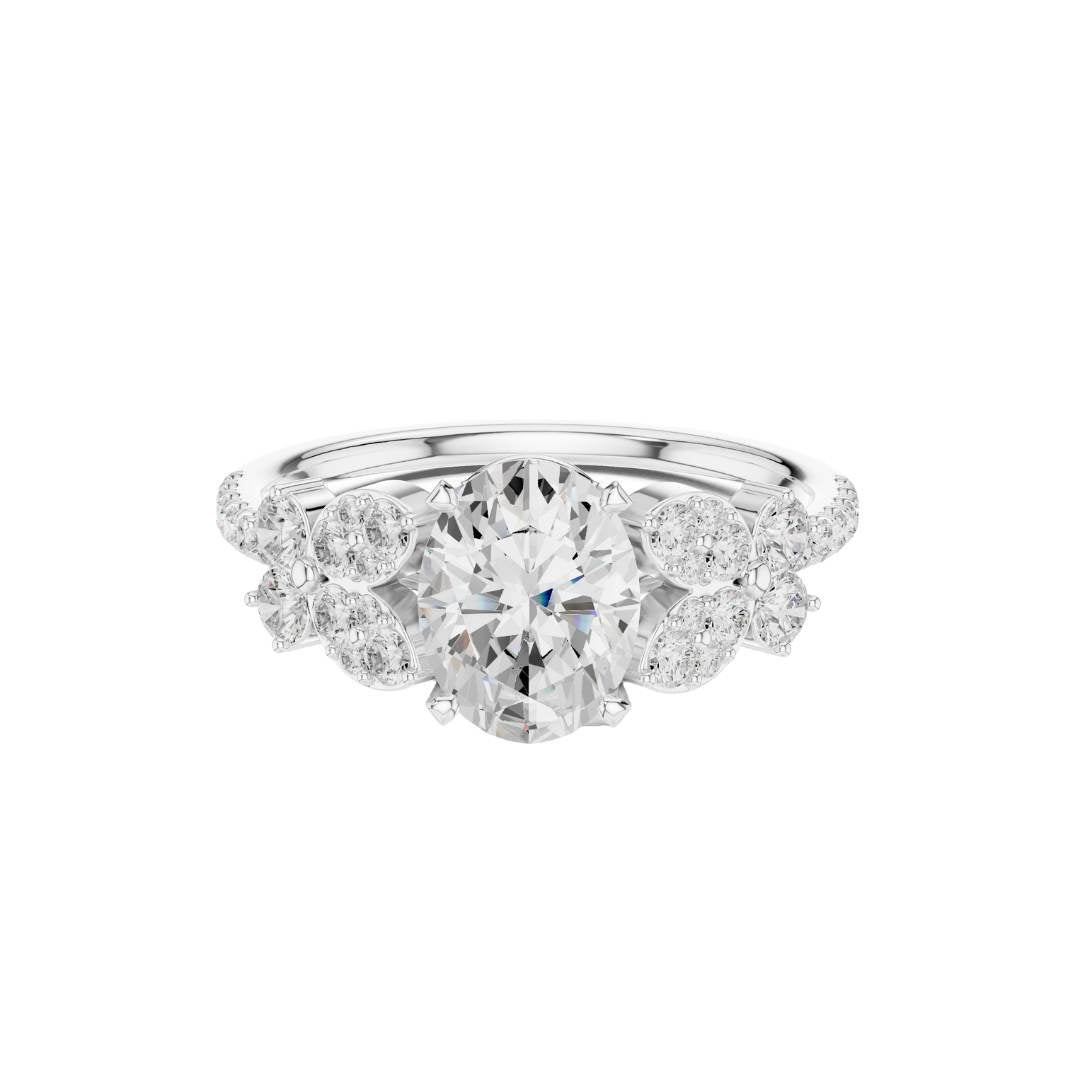oval lab diamond cluster setting engagement ring - view 3