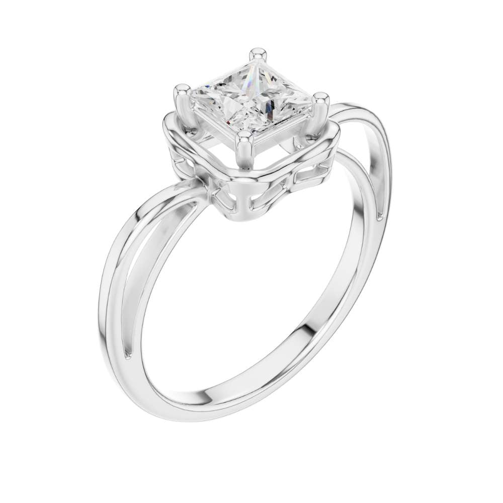 Princess Cut Moissanite Diamond Solitaire Ring Split Shoulder Setting - View 6