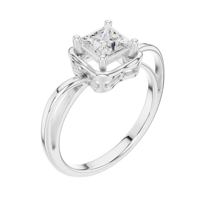 Princess Cut Moissanite Diamond Solitaire Ring Split Shoulder Setting - View 6