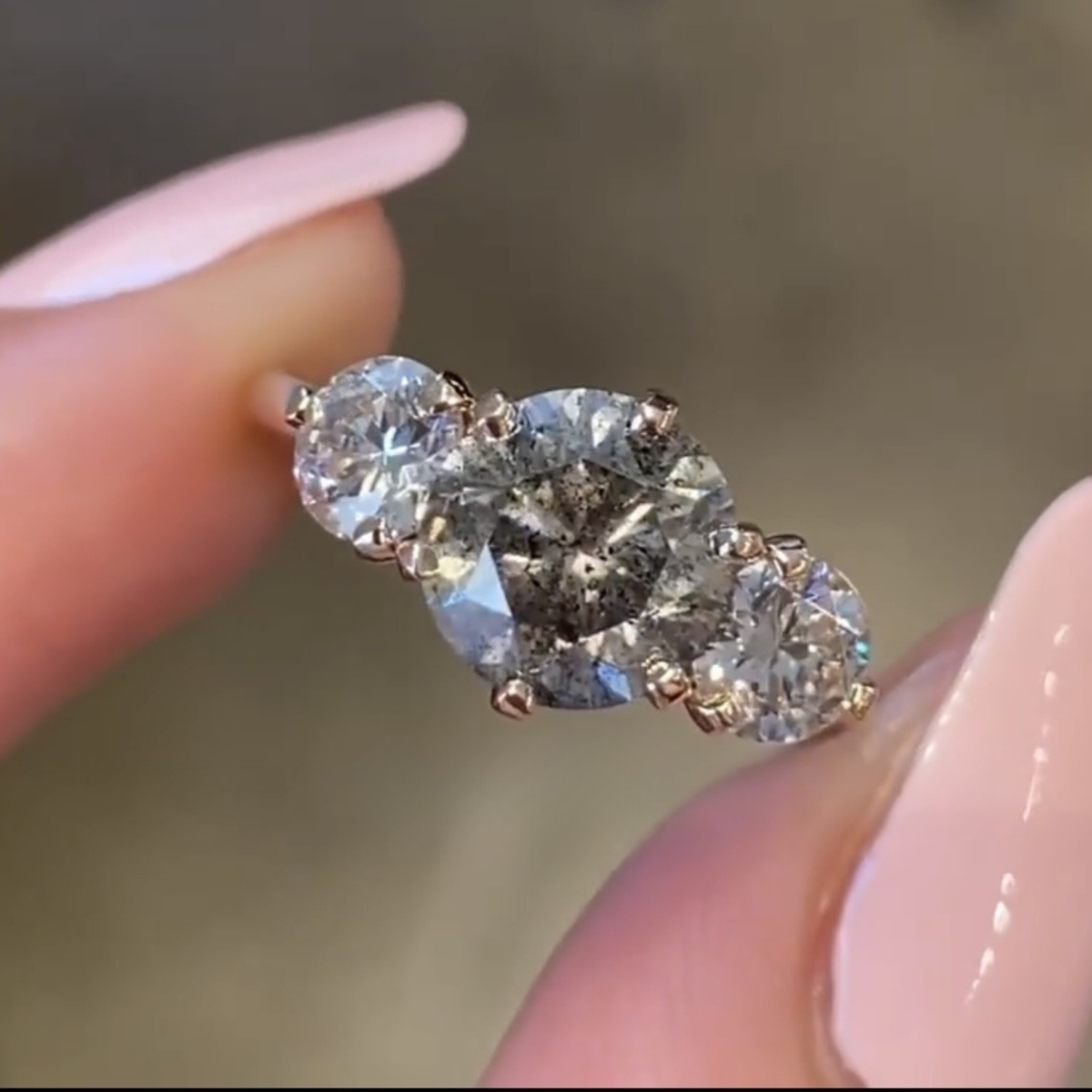 three stone round lab diamond engagement ring - view 2
