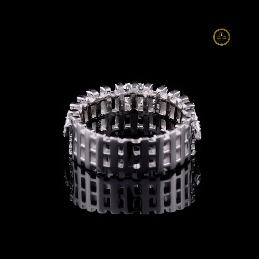 Round Moissanite Diamond Ladder Pave Statement Ring - View 4
