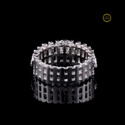Round Moissanite Diamond Ladder Pave Statement Ring - View 4
