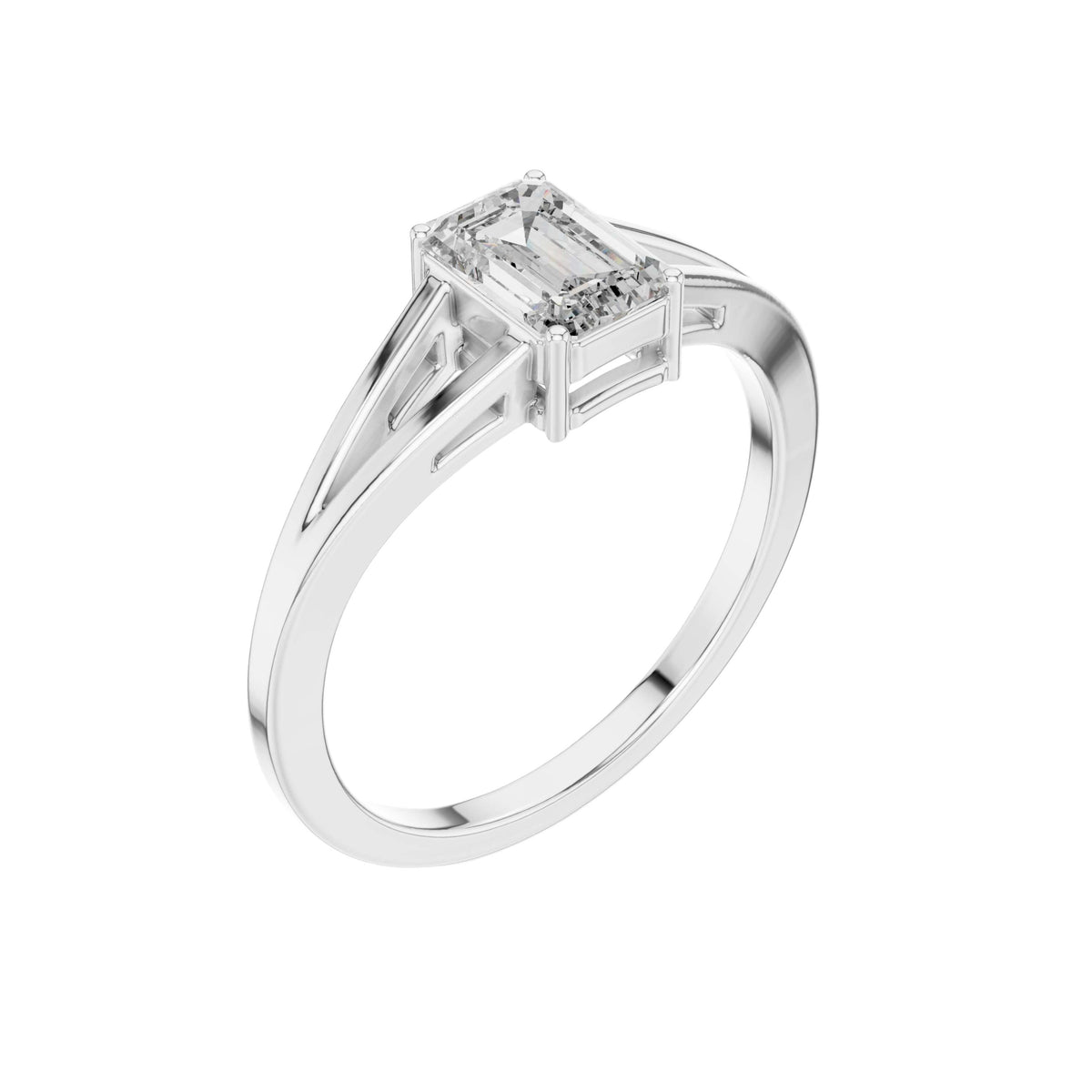 Emerald Cut Moissanite Diamond Split Shank Solitaire Ring - View 6