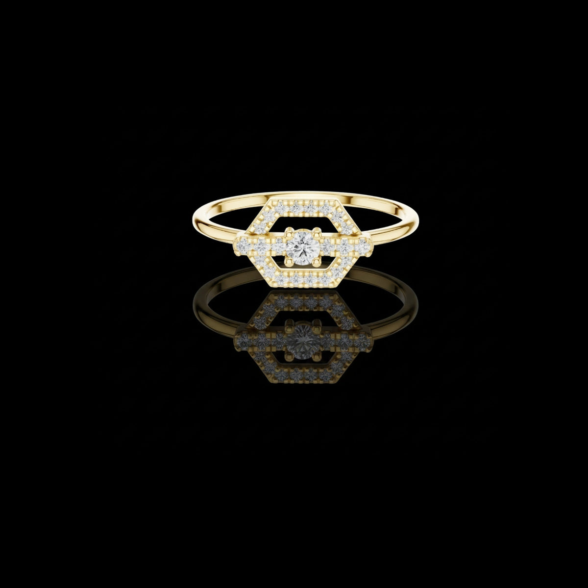 hexagon shape pave setting round lab diamond statement engagement ring